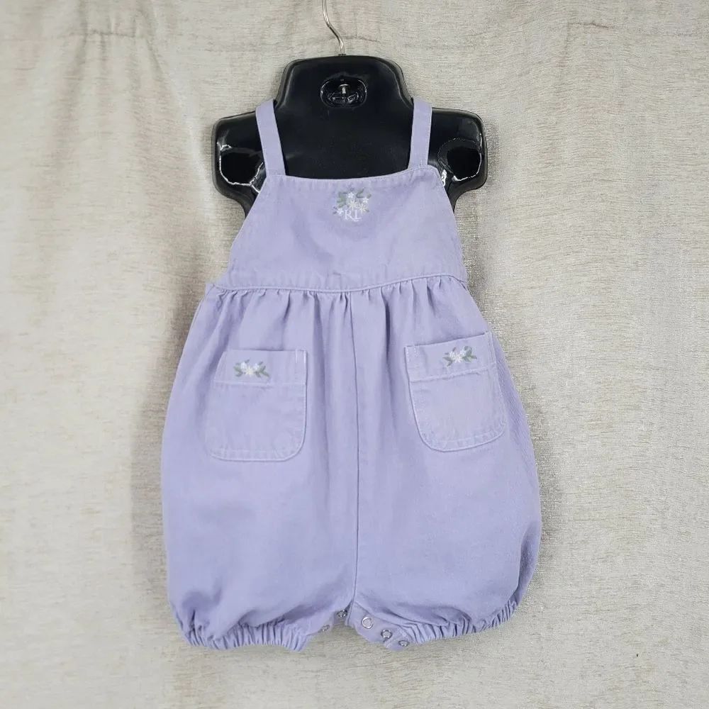 Ralph Lauren Vintage 90s Purple Lavender Girls Overalls Bubble Shorts